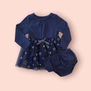 CAT & JACK BLUE LONG SLEEVE TUTU DRESS WITH STARS